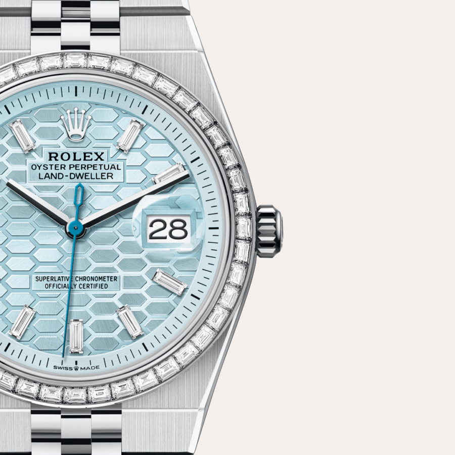 Rolex Land-Dweller 36 mit Zifferblatt Eisblau, Wabenmuster mit Diamanten (M127286TBR-0001) – Juwelier-Eckstein