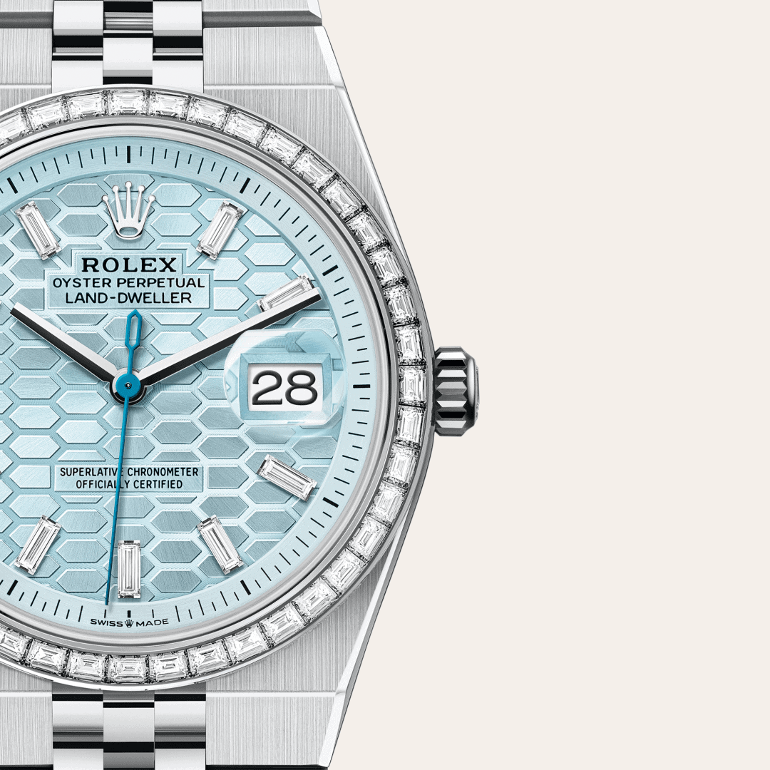 Rolex Land-Dweller 36 mit Zifferblatt Eisblau, Wabenmuster mit Diamanten (M127286TBR-0001) – Juwelier-Eckstein