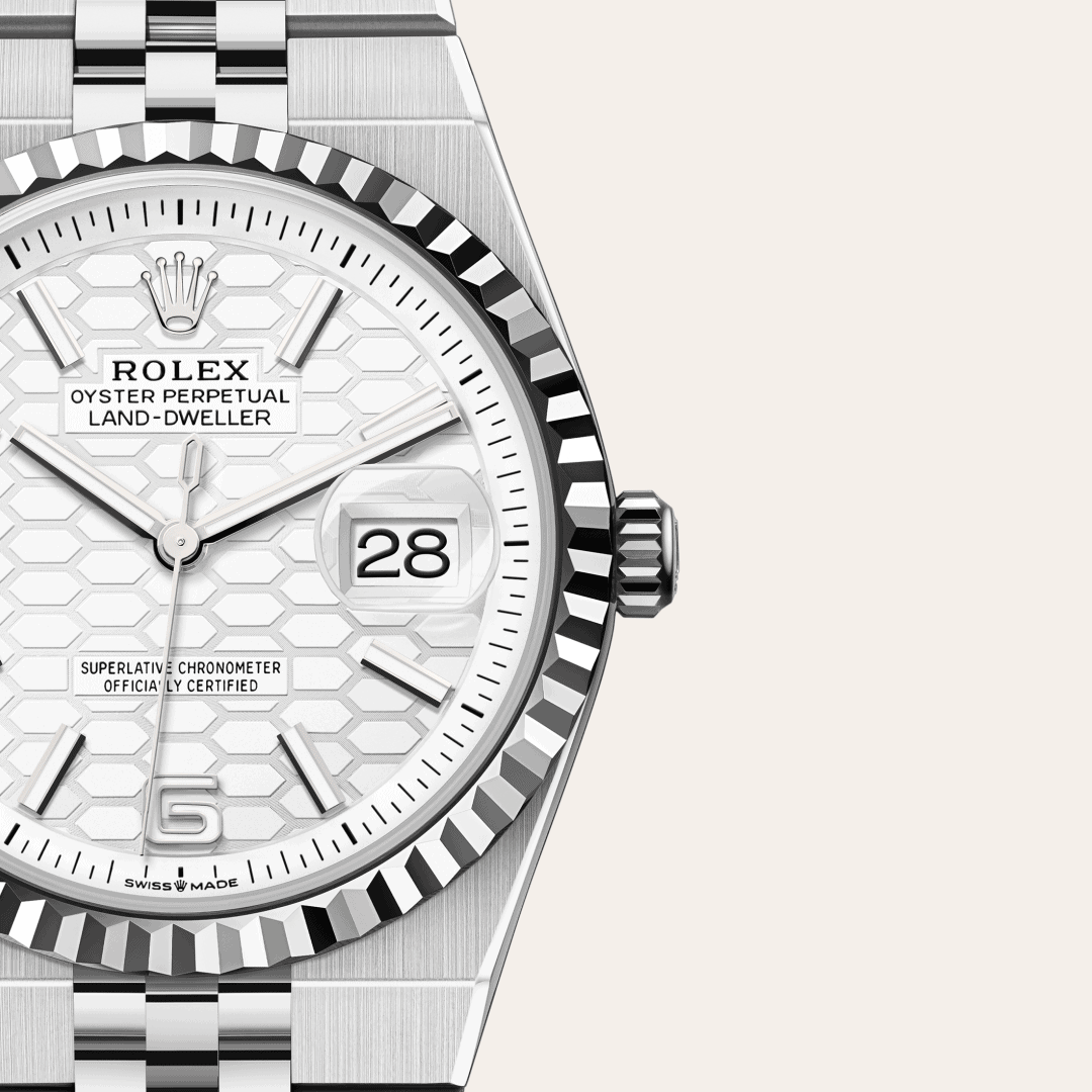 Rolex Land-Dweller 36 mit Zifferblatt Tiefweiß mit Wabenmuster (M127234-0001) – Juwelier-Eckstein