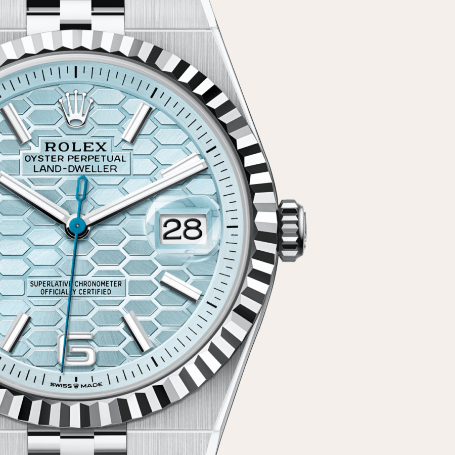 Rolex Land-Dweller 40 mit Zifferblatt Eisblau, Wabenmuster (M127336-0001) – Juwelier-Eckstein