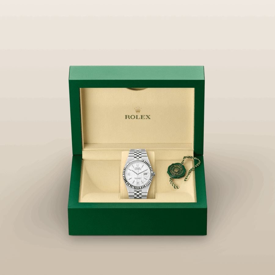 Rolex Land-Dweller 40 mit Flat Jubilee-Band (fünfreihig), massive Elemente (M127334-0001) – Juwelier-Eckstein