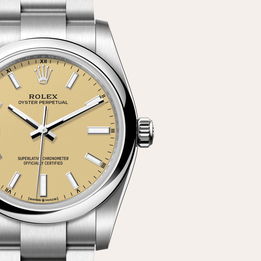 Rolex Oyster Perpetual 34 mit Zifferblatt Beige (M124200-0007) – Juwelier-Eckstein